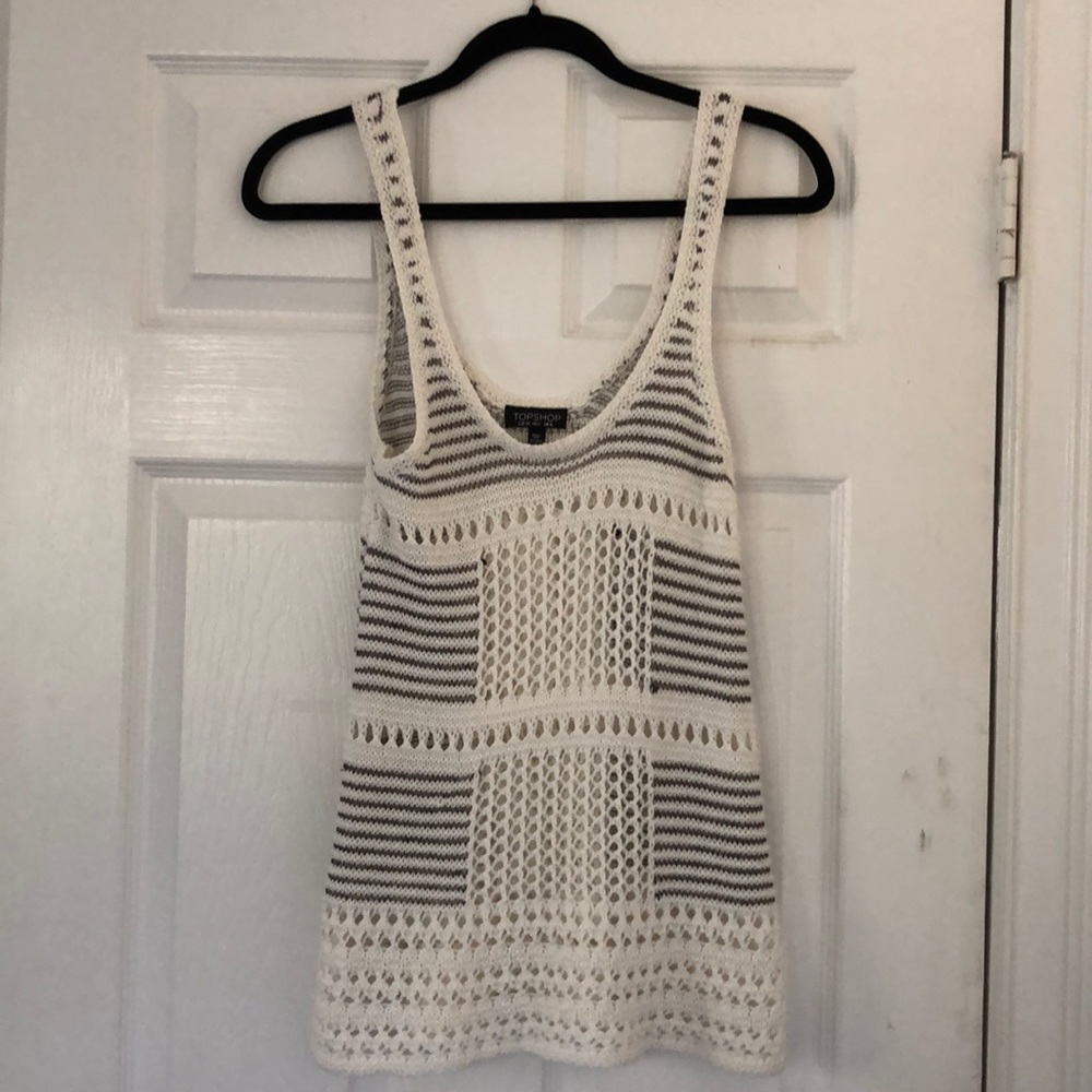 White knit tank with metallic thread details